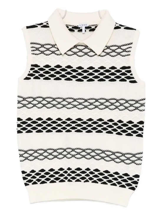 Loewe Tops - Loewe Cream and Black Sleeveless Knit Polo Vest